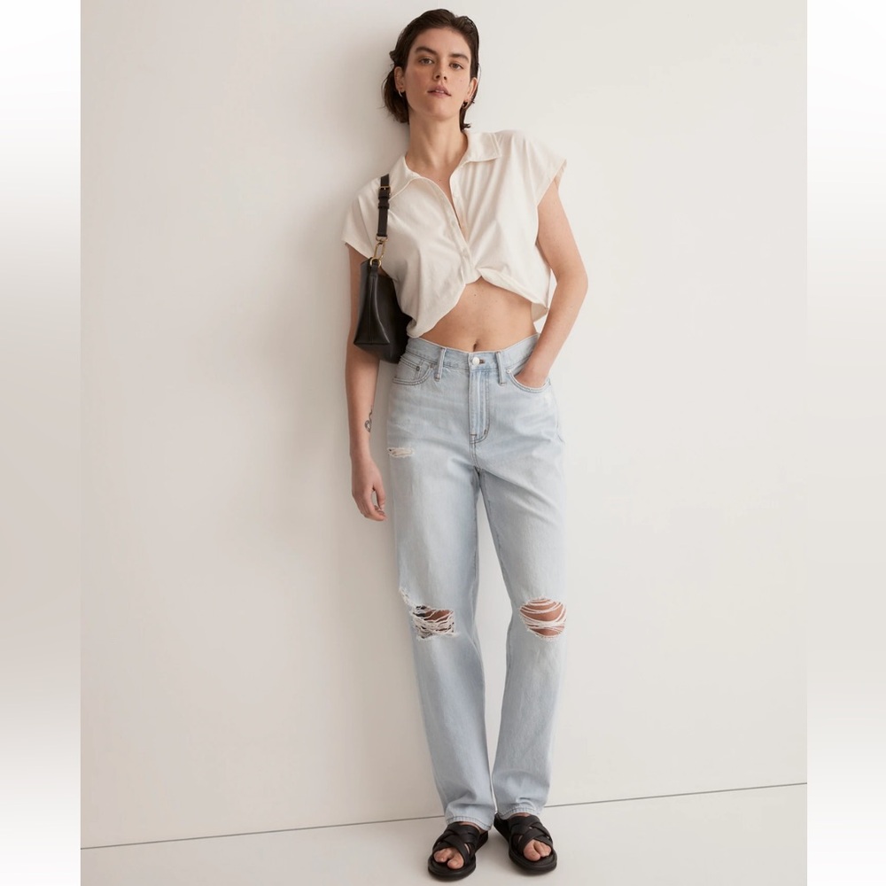 NWT Madewell 100% Cotton Slouchy Boyjean Light Blue Denim Size 33